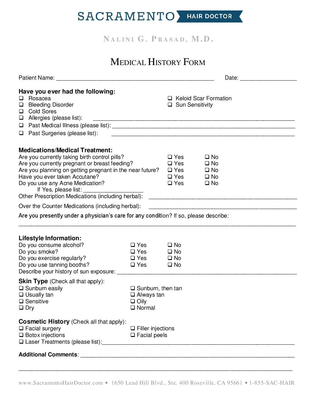 Medical History Form